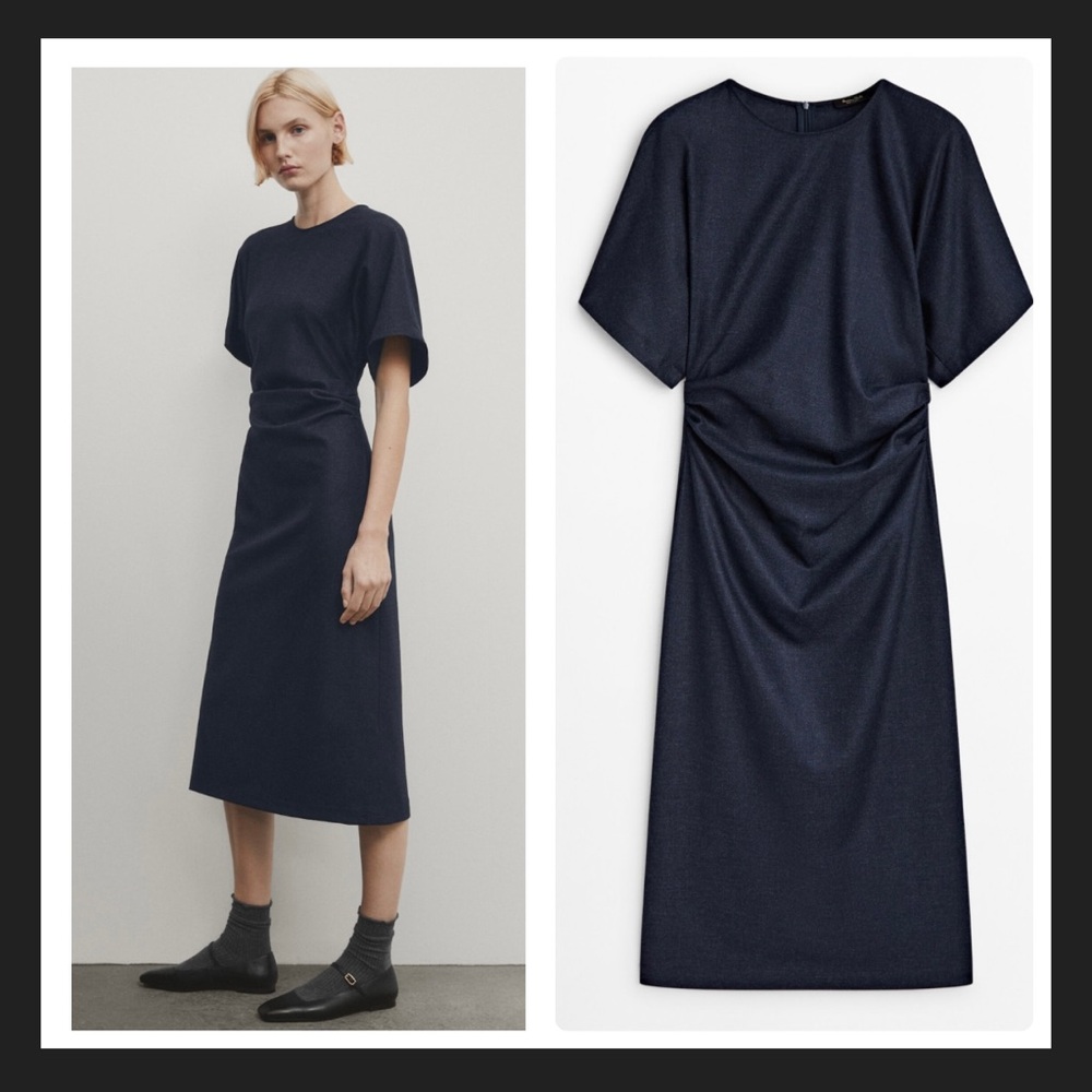 Massimo Dutti Dark Blue Midi Dress